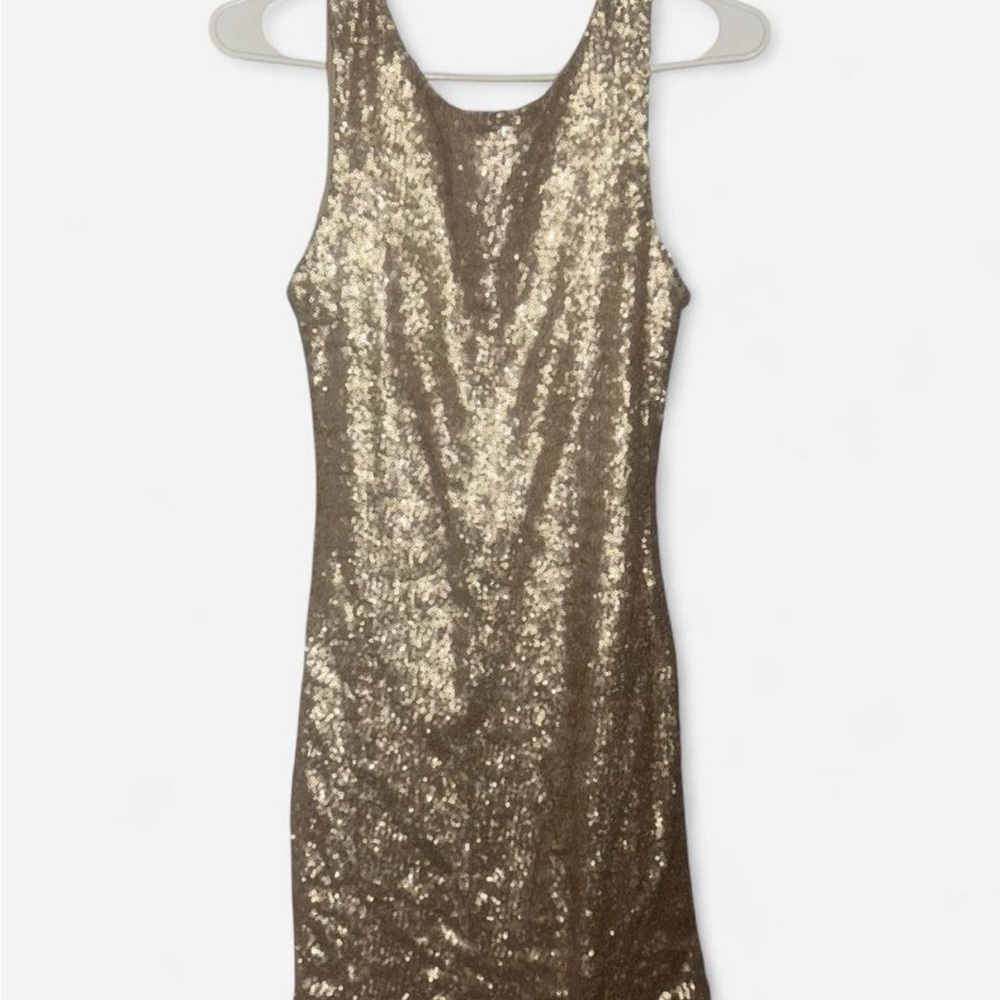 Crystal Doll Gold Sequin Backless Dress